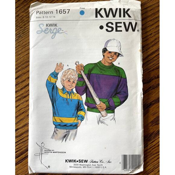 UNCUT Vintage 1980s Kwik Sew 1657 Sewing Pattern Size XS - S Mens Sweatshirt - Picture 1 of 2